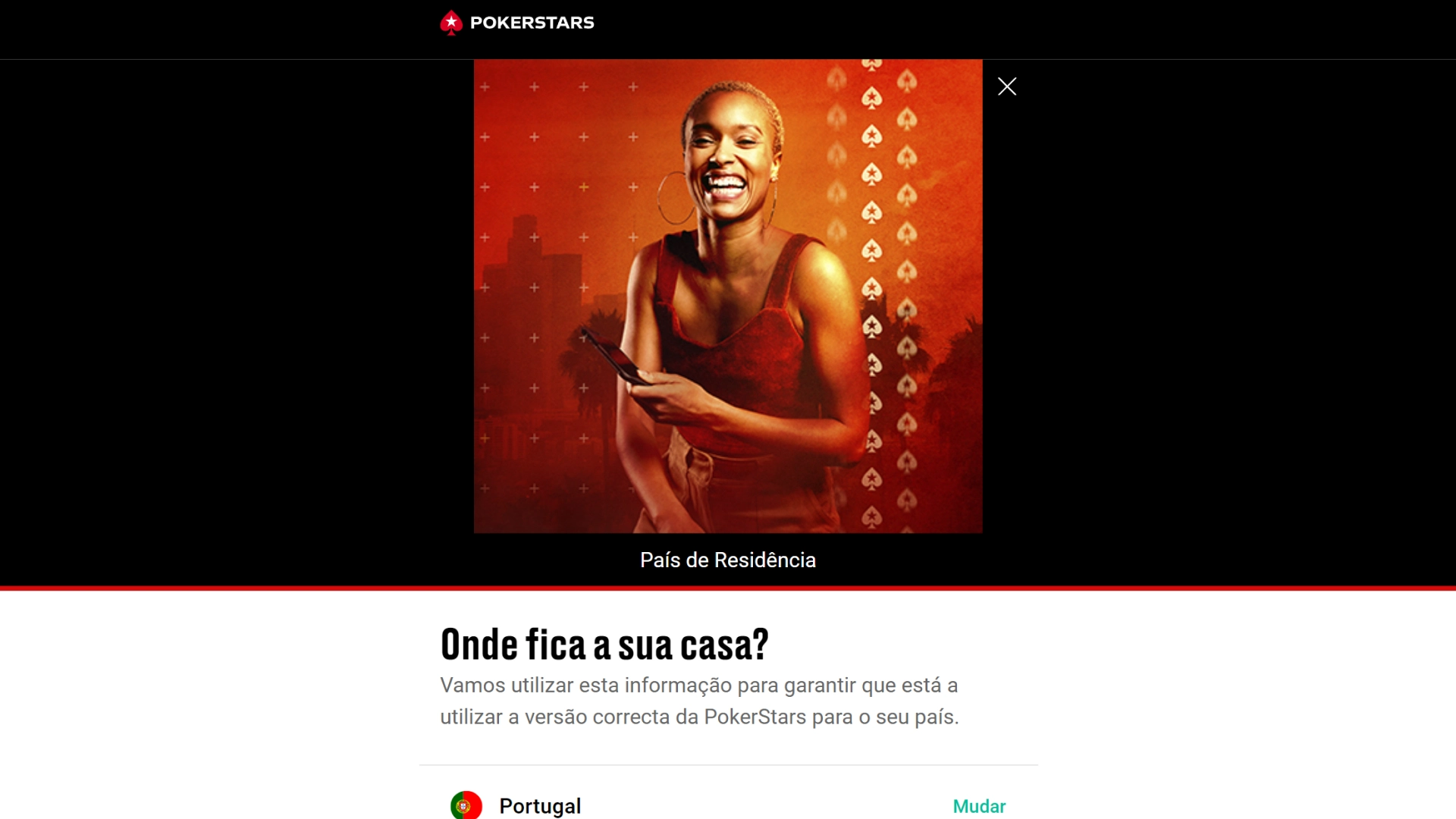 Screenshot mostra página de registo da PokerStars