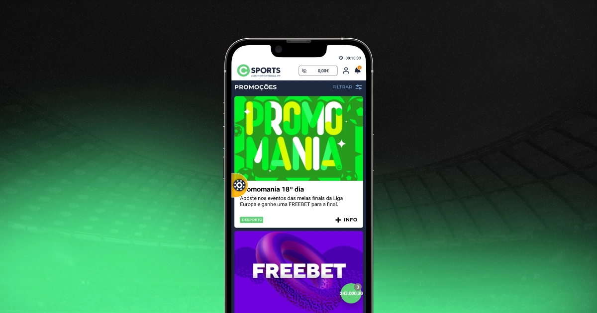 Imagem com celular ao centro mostrando ecrã com melhores promoções e bónus Betway
