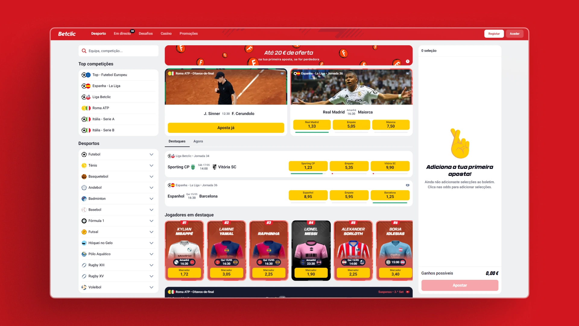 captura de ecrã Eventos Desportivos betclic