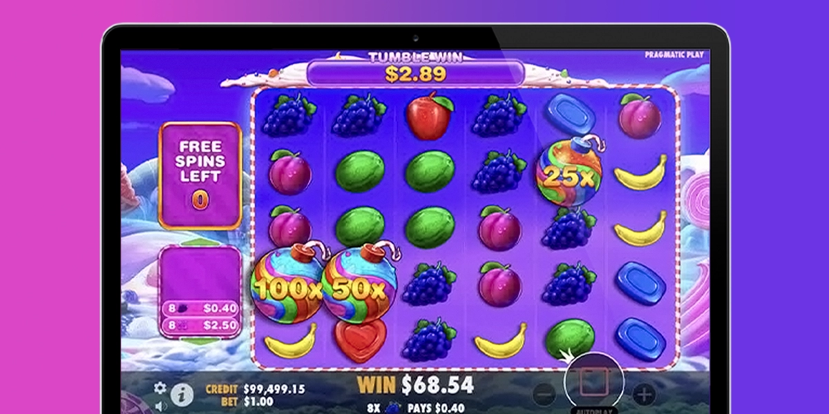 Imagem mostra notebook aberto na página do jogo Sweet Bonanza
