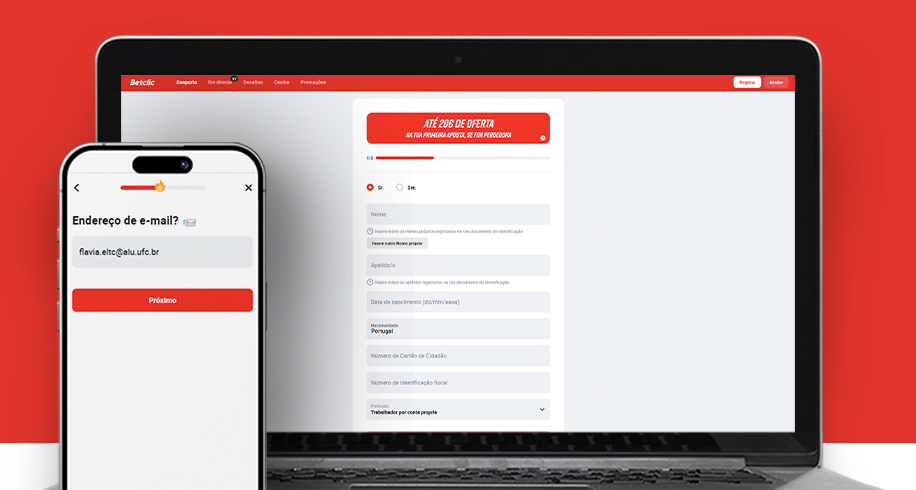 Imagem mostra notebook e smartphone abertos na página de registro da Betclic