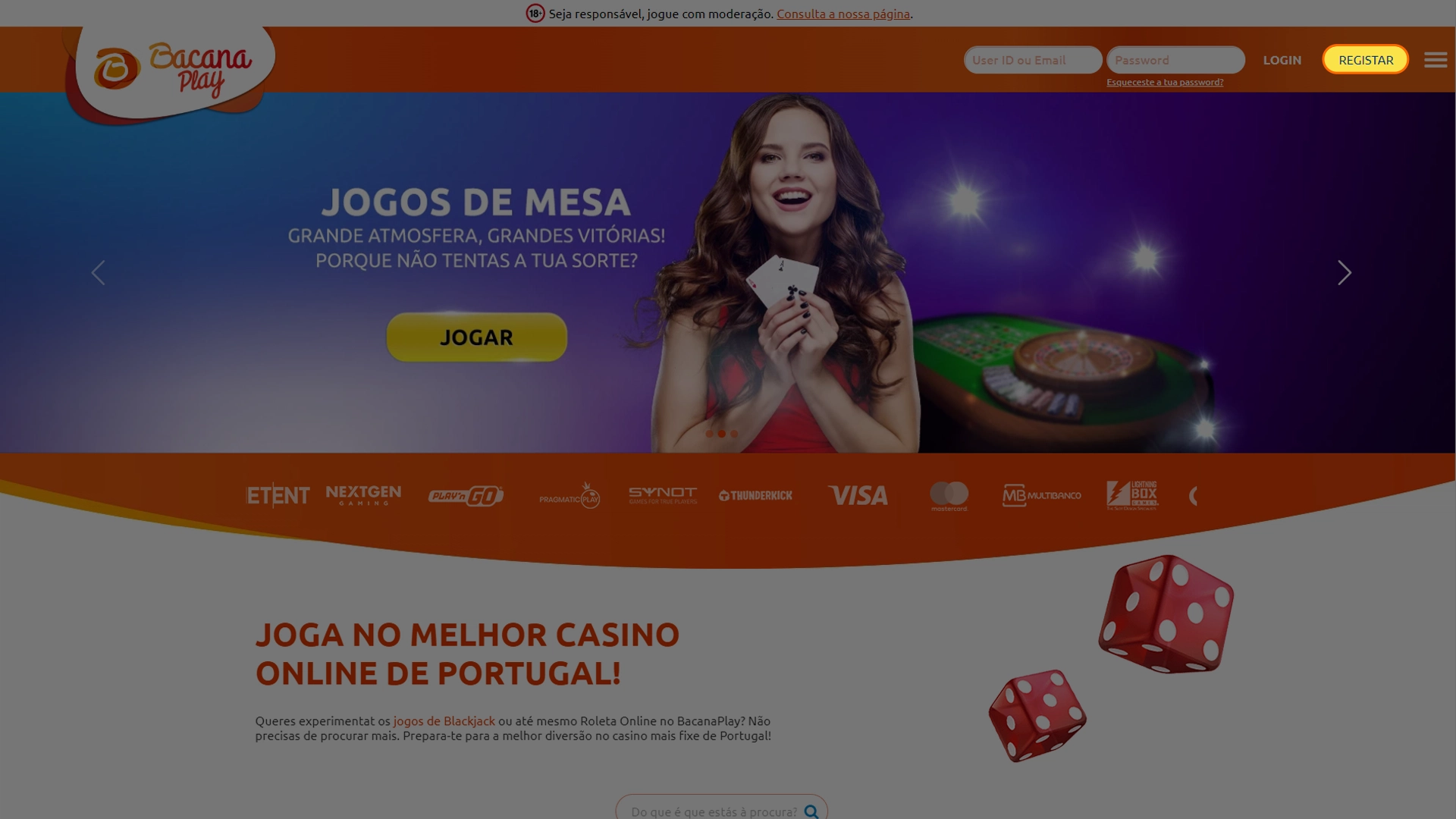 Screenshot mostra página de registo da Bacana Play
